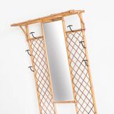 Vintage hall coat rack with mirror. Cane and metal. France, 1960s