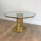 Designer coffee table in brass and glass