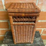 Antique basket, tall wicker woven bread basket, vintage laundry basket