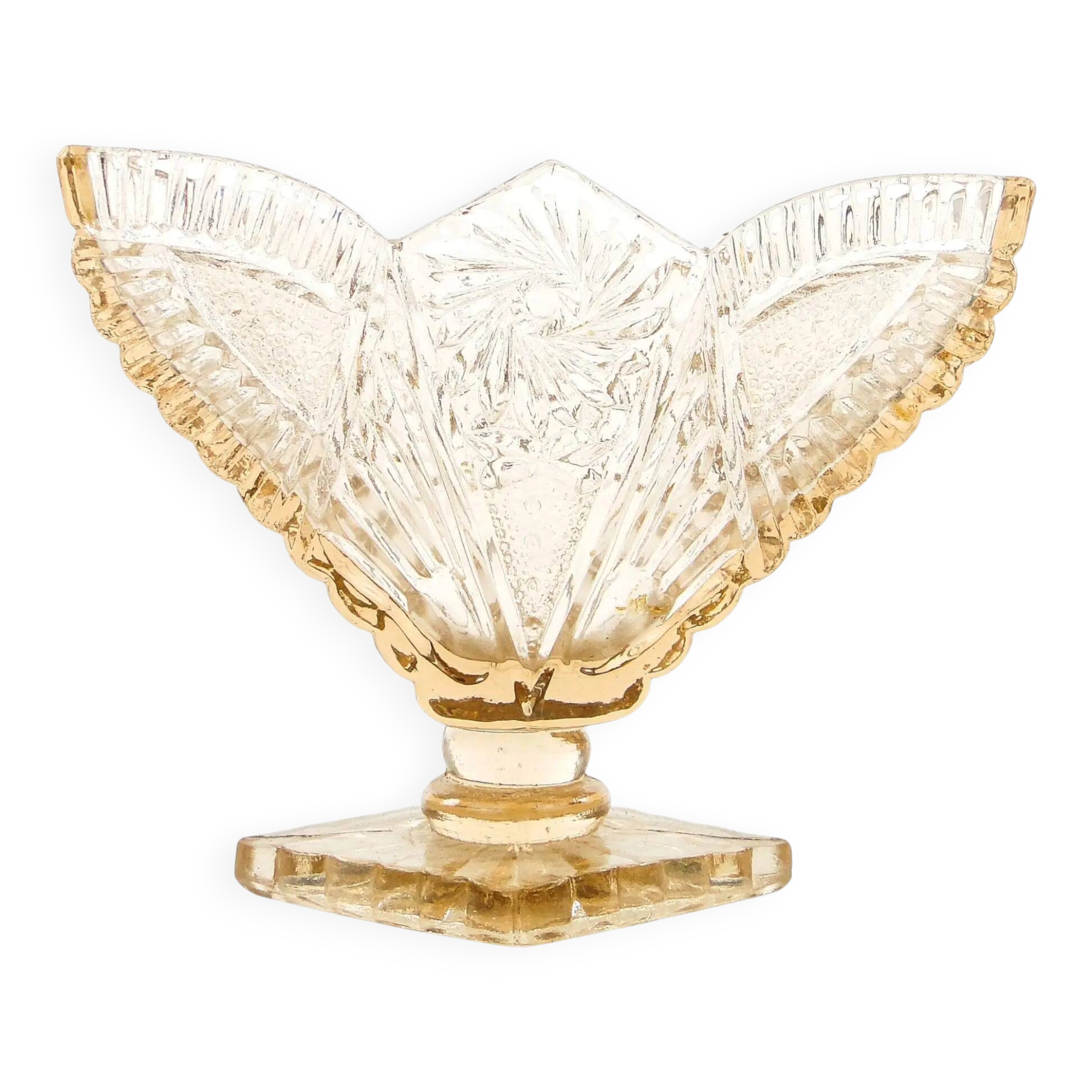 Art Deco napkin holder, pressed glass, Poland, 1950s