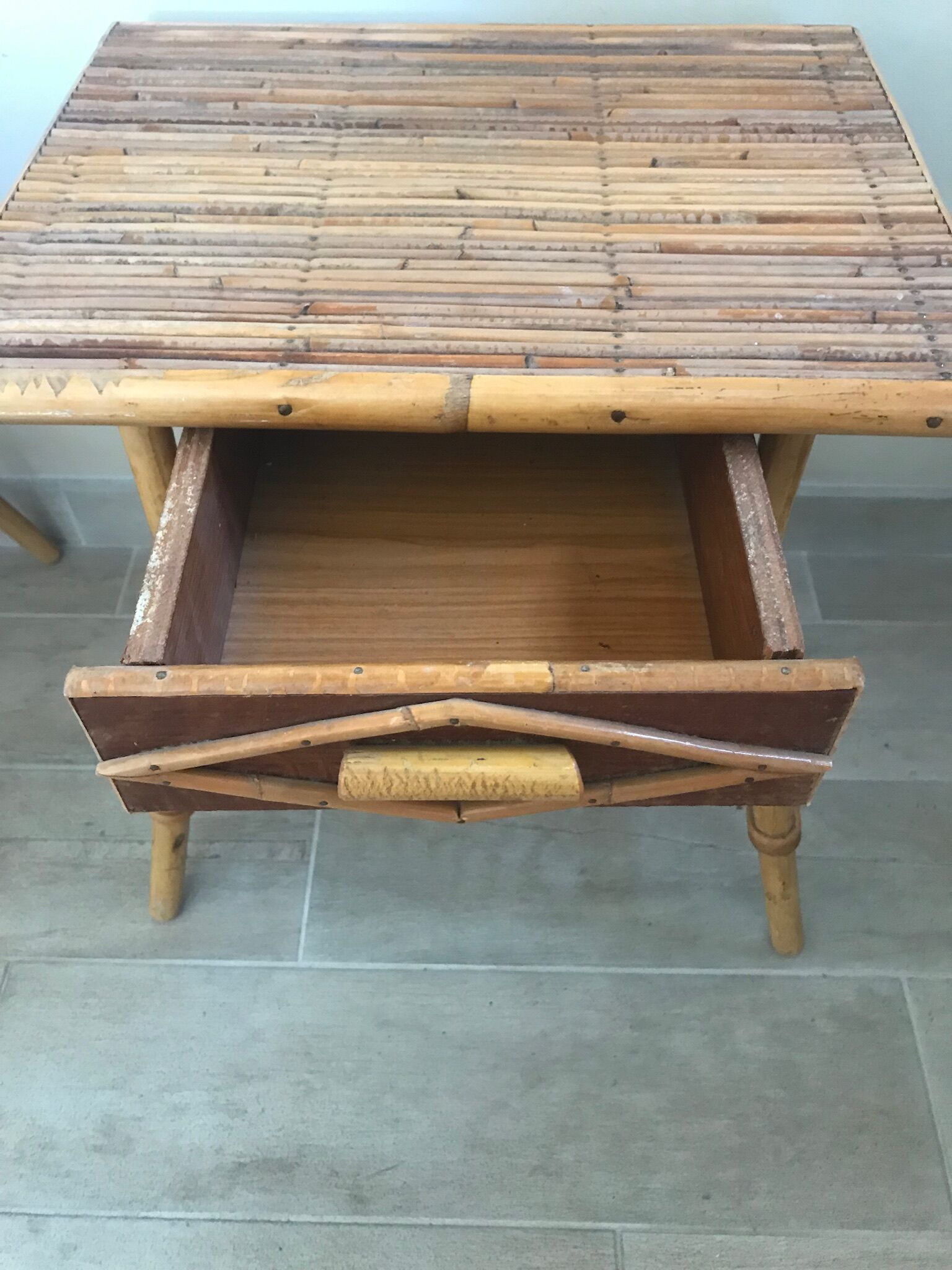 Pair of vintage rattan bedside tables 60 years