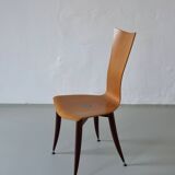 3 plywood burgundy legs chairs | Italy | 1980s