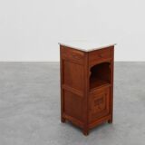 French Art Deco Wood & Grey Marble Top Nightstand, 1920s