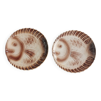 Set of 2 fish plates in Barbotine, Sarreguemines