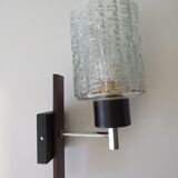 Vintage wall lamp in teak and glass relief Belgium 1970