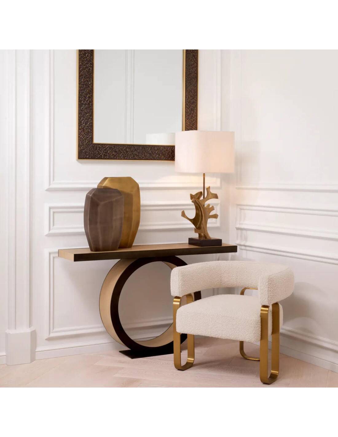 Pair of table lamps in patinated brass and black granite base.