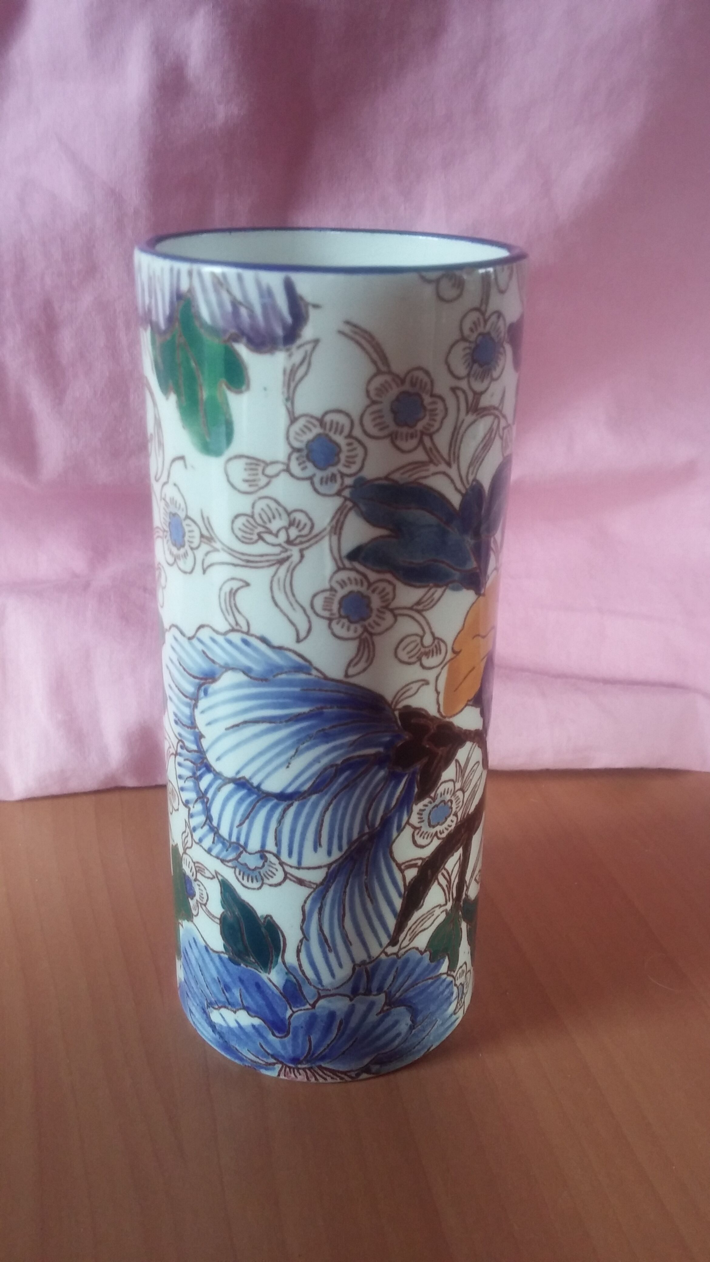 Vase soliflore in earthenware of Gien decoration Mauves 1940