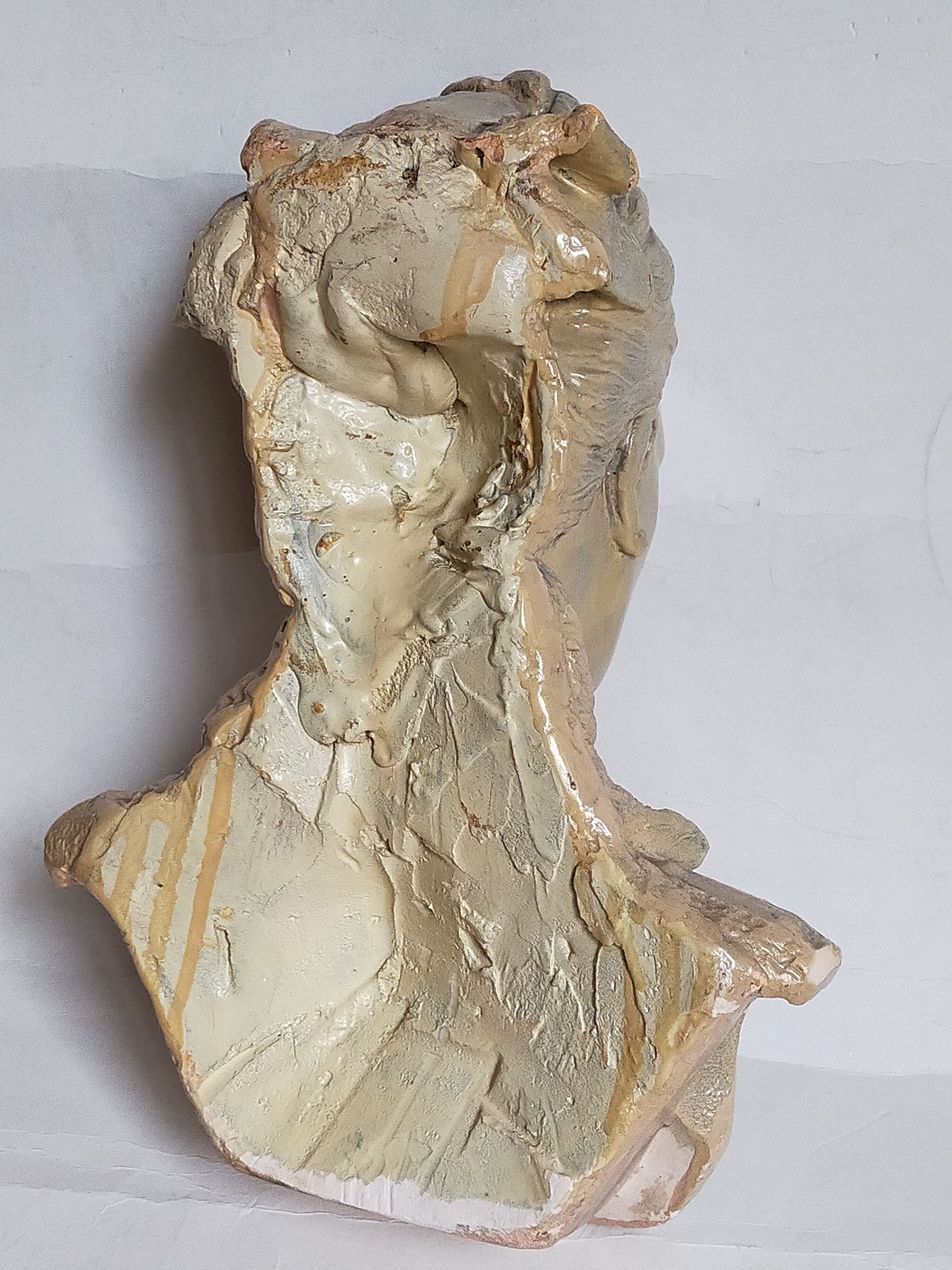 Bust of a woman "the elegant"XIXth in painted plaster signed on its solid wood base