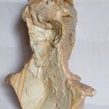 Bust of a woman "the elegant"XIXth in painted plaster signed on its solid wood base
