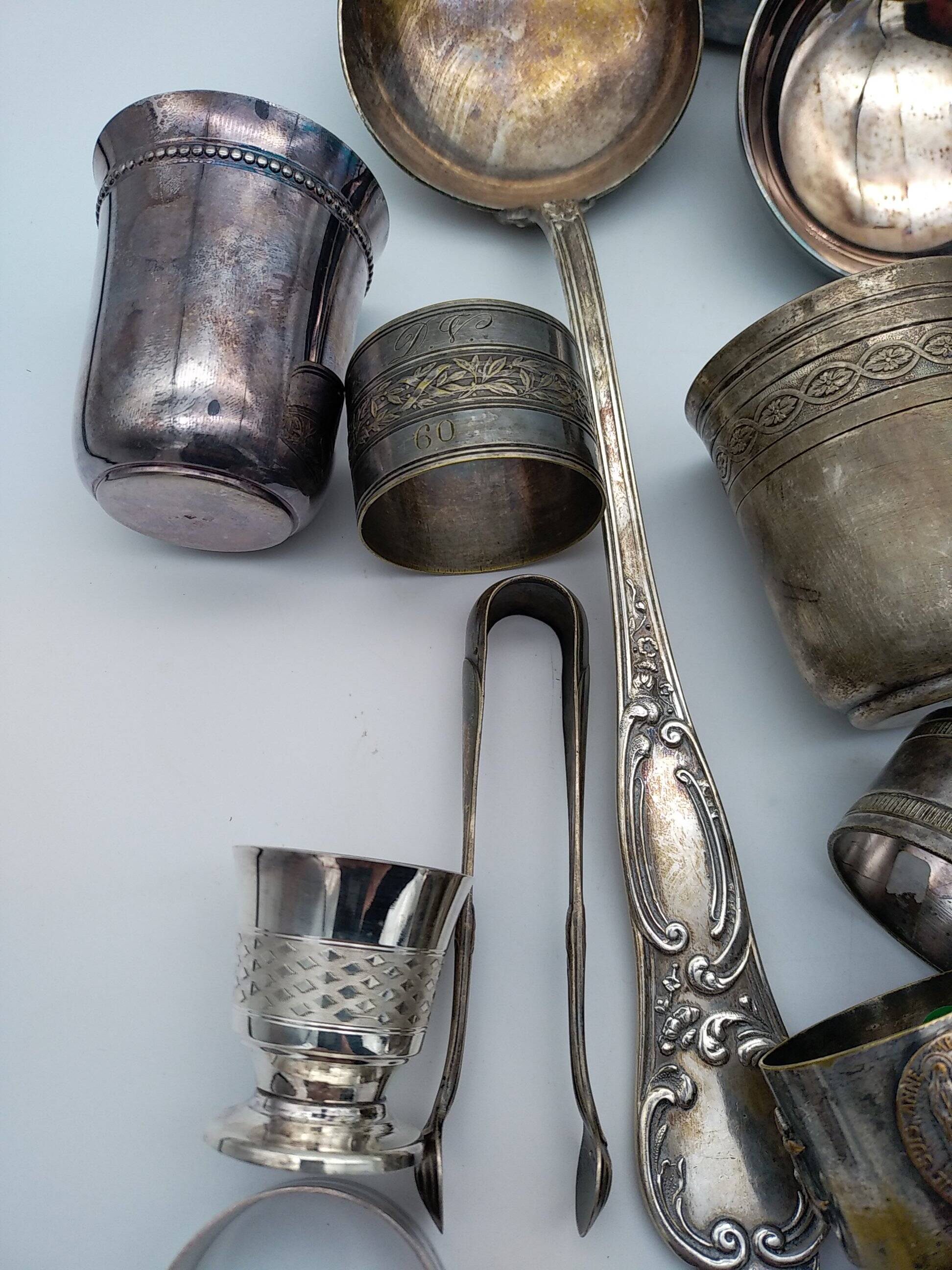 Egg cups, ladles, timpani. christofle, ercuis, sfam. silver plated.
