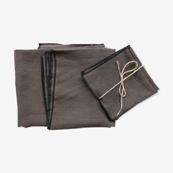 Brown linen tablecloth and towels