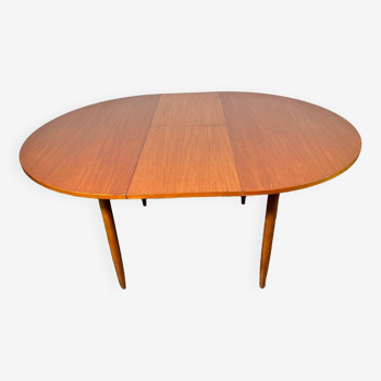 Table à manger ronde extensible en teck vintage rétro du milieu du siècle