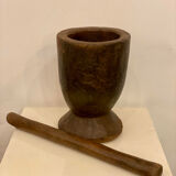 Ancient African solid wood mortar with pestle