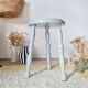 Antique tripod stool, solid wood, blue.