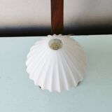 Vintage wooden tripod lamp with pleated glass lampshade, 1970