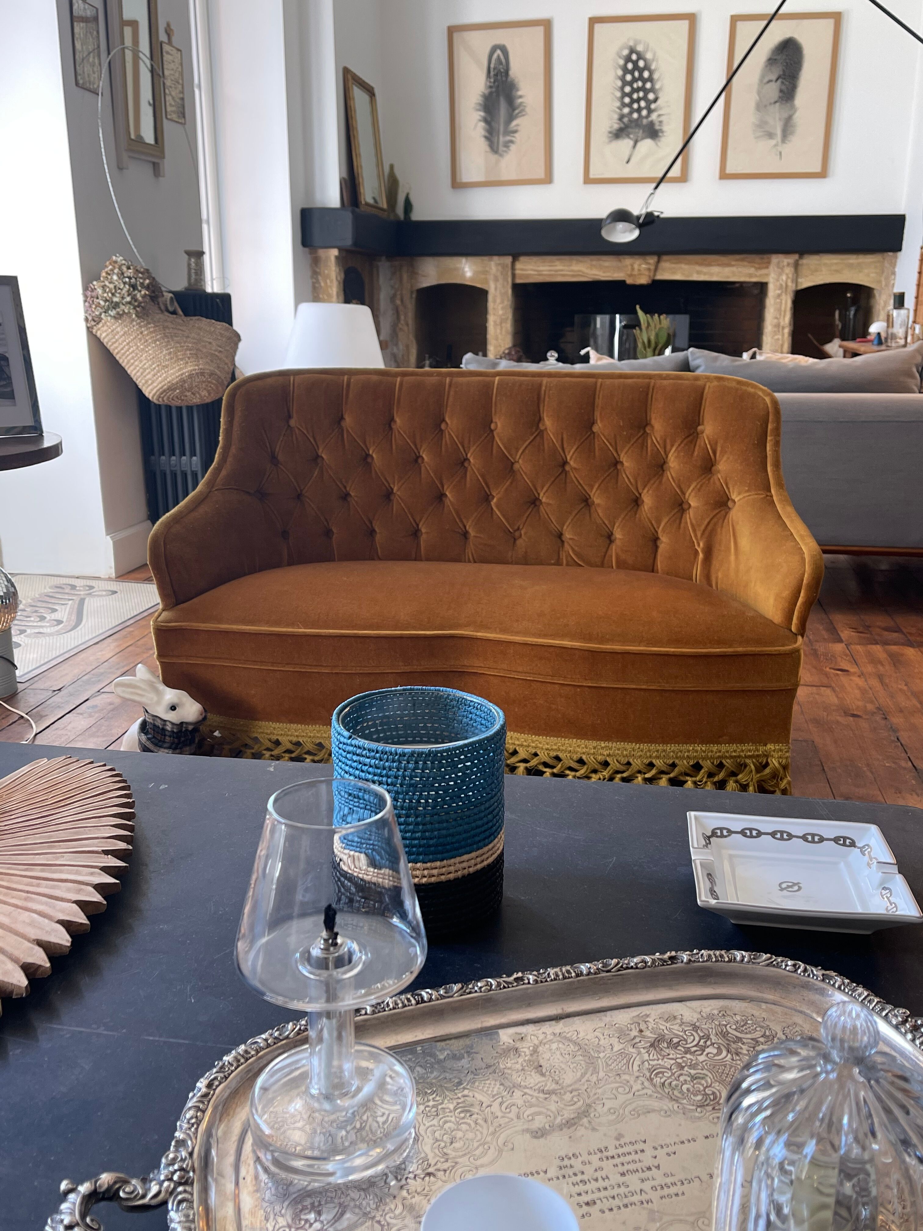 Mustard velvet toad sofa