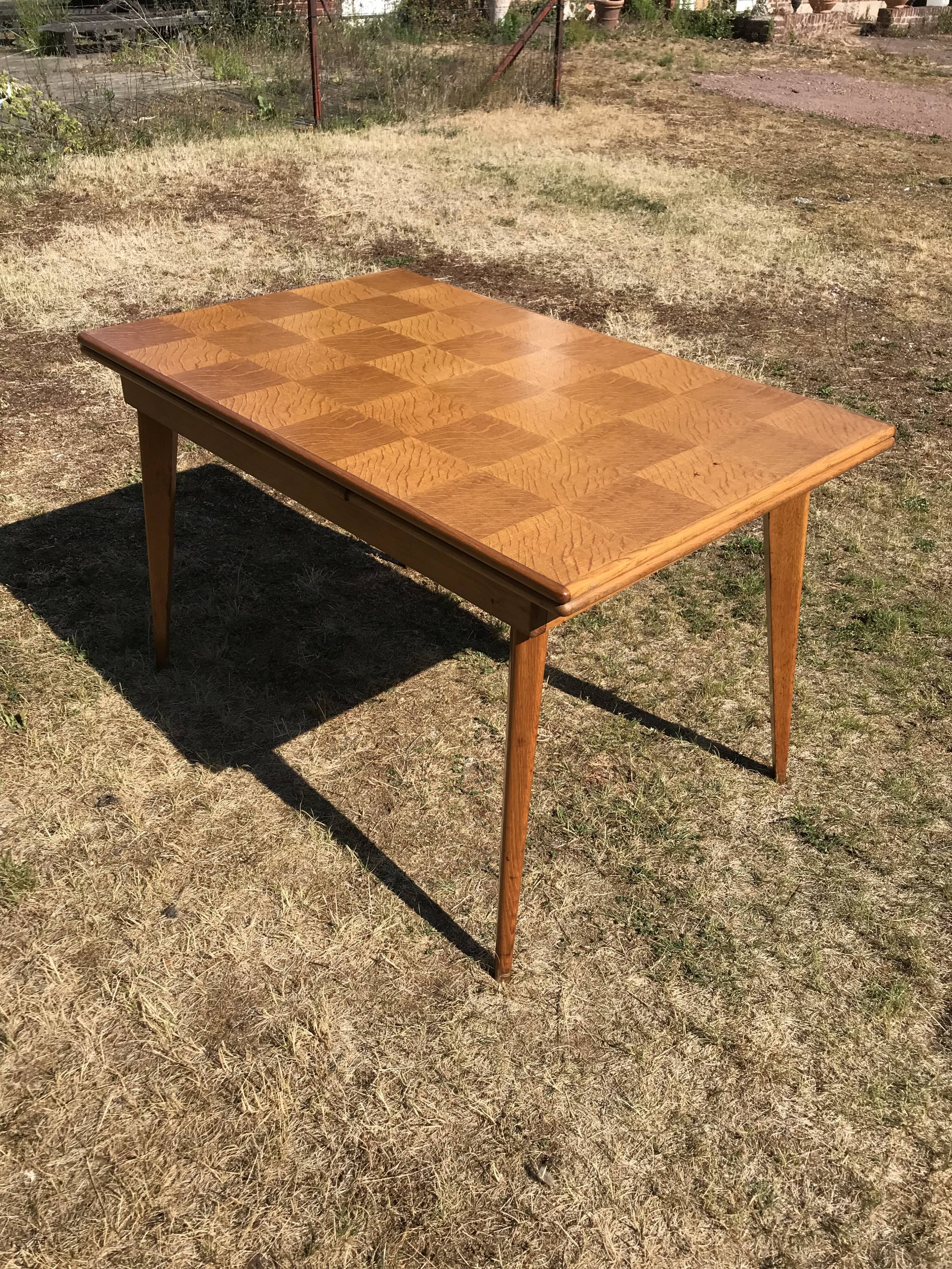 Vintage oak dining table compass legs