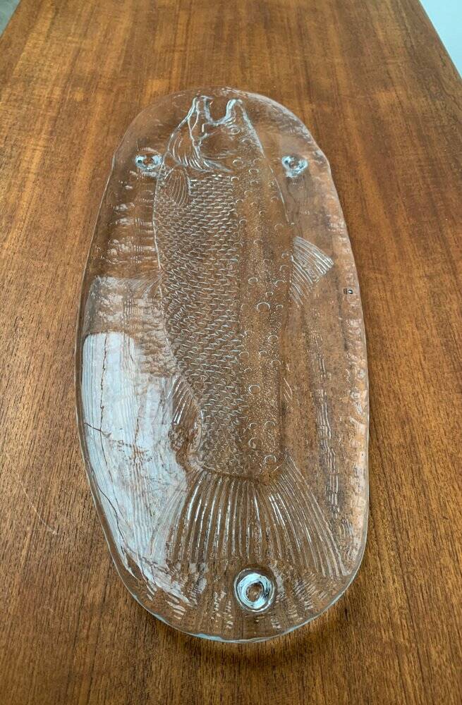 Large Vintage Glass Plate in the Shape of a Swedish Fish by Pukeberg Glass