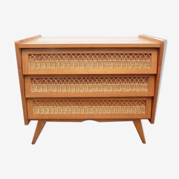 Oak and rattan chest of drawer