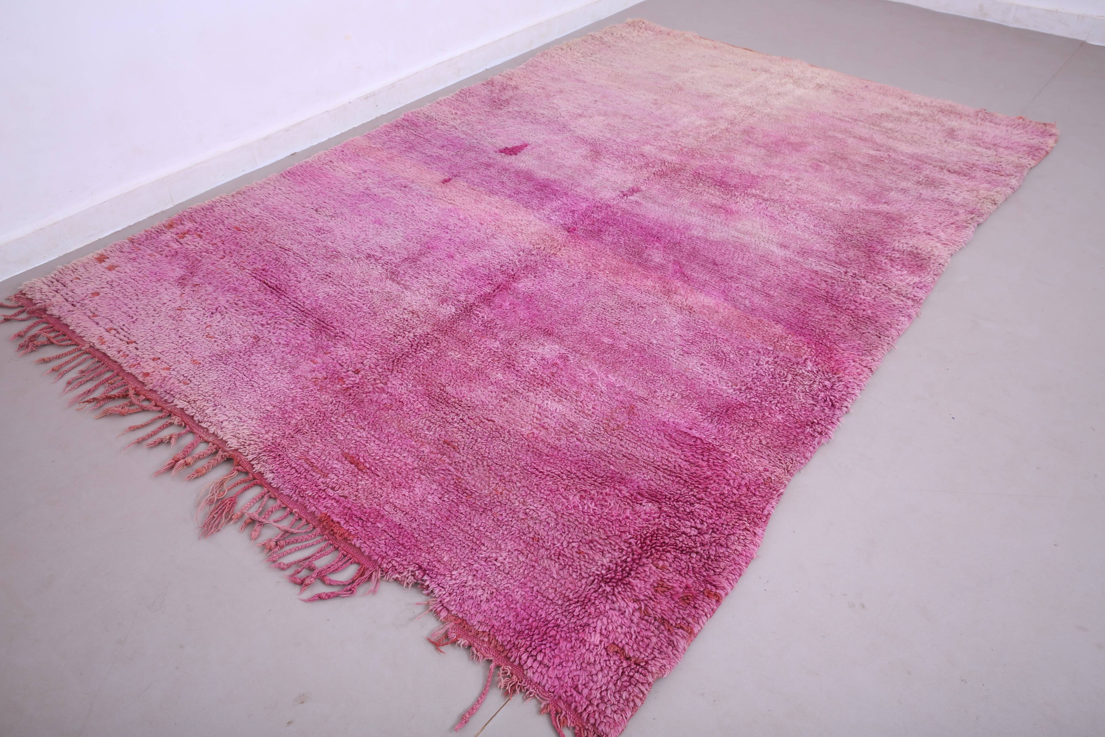 Tapis marocain vintage violet 197 x 296 cm - Tapis en laine berbère - Tapis fait main