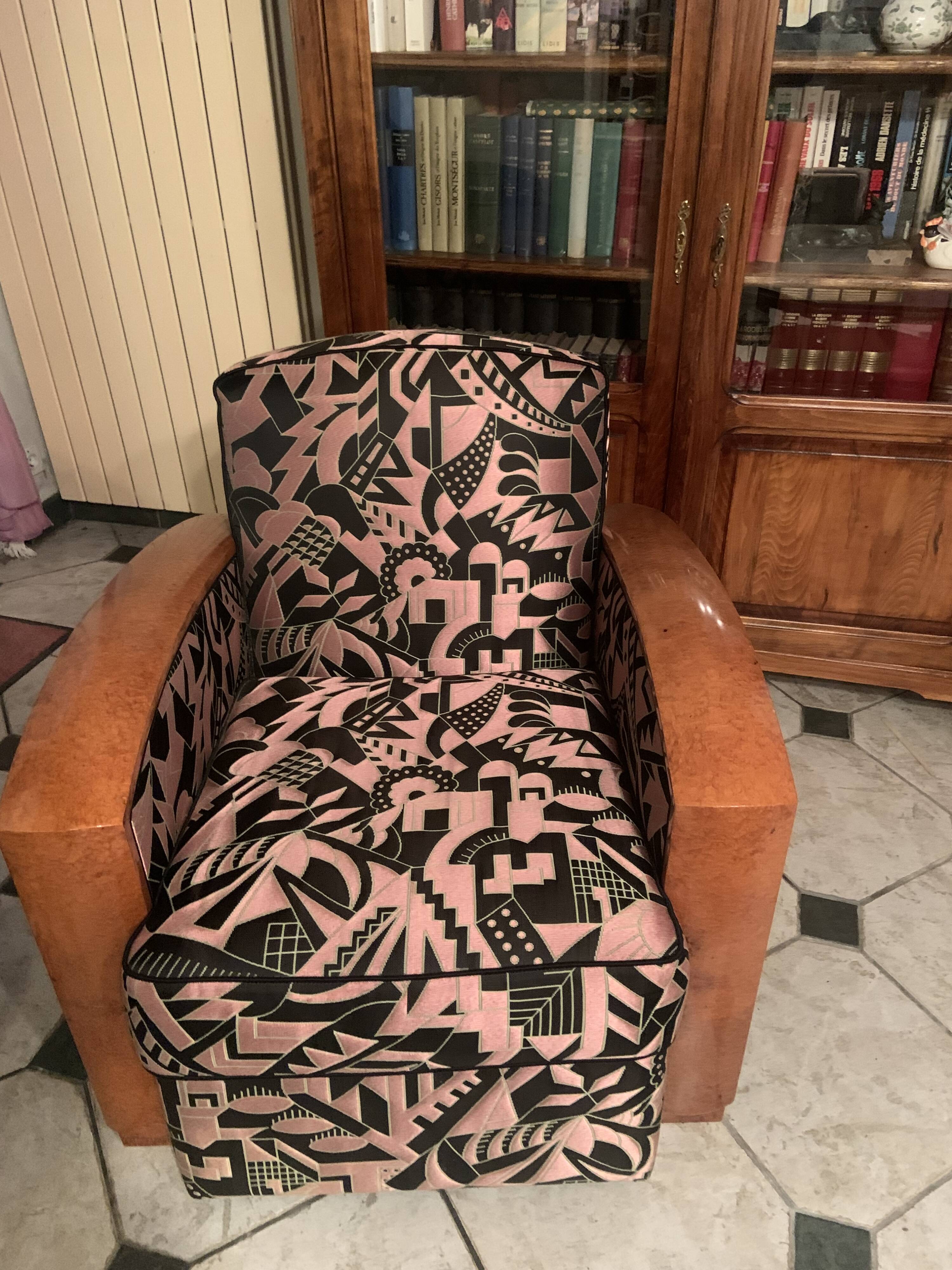 Convertible sofa and art deco armchair in lelievre fabrics.
