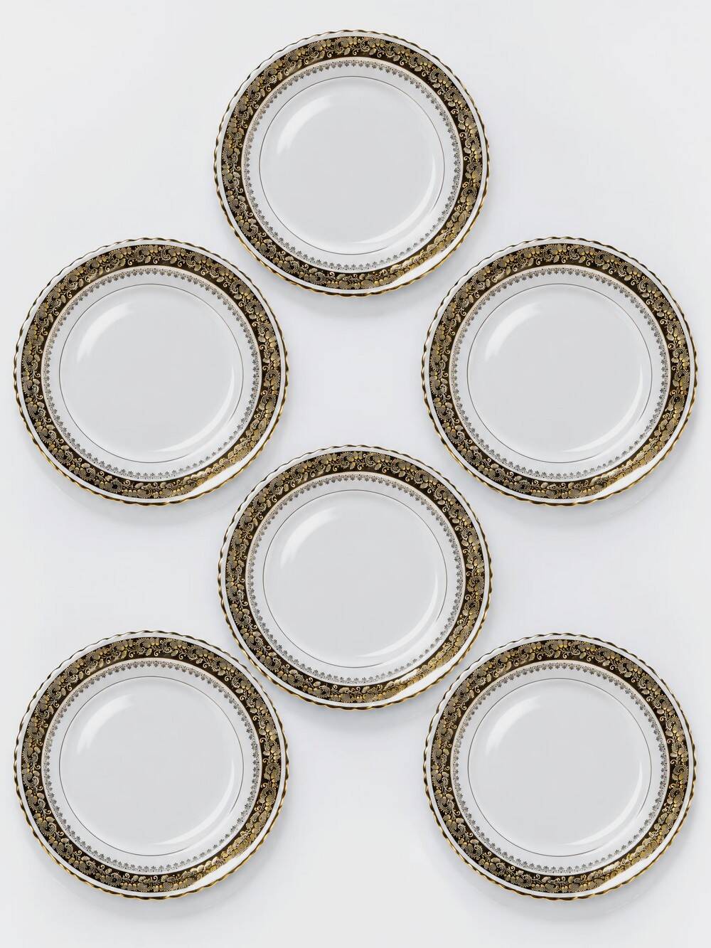 Set of 6 vintage flat plates ADP L Royal Limoges, gilded porcelain - 2