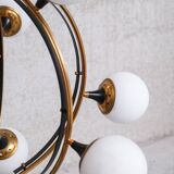 Stilnovo Mid-Century Italian Brass and Opaline Globe Chandelier