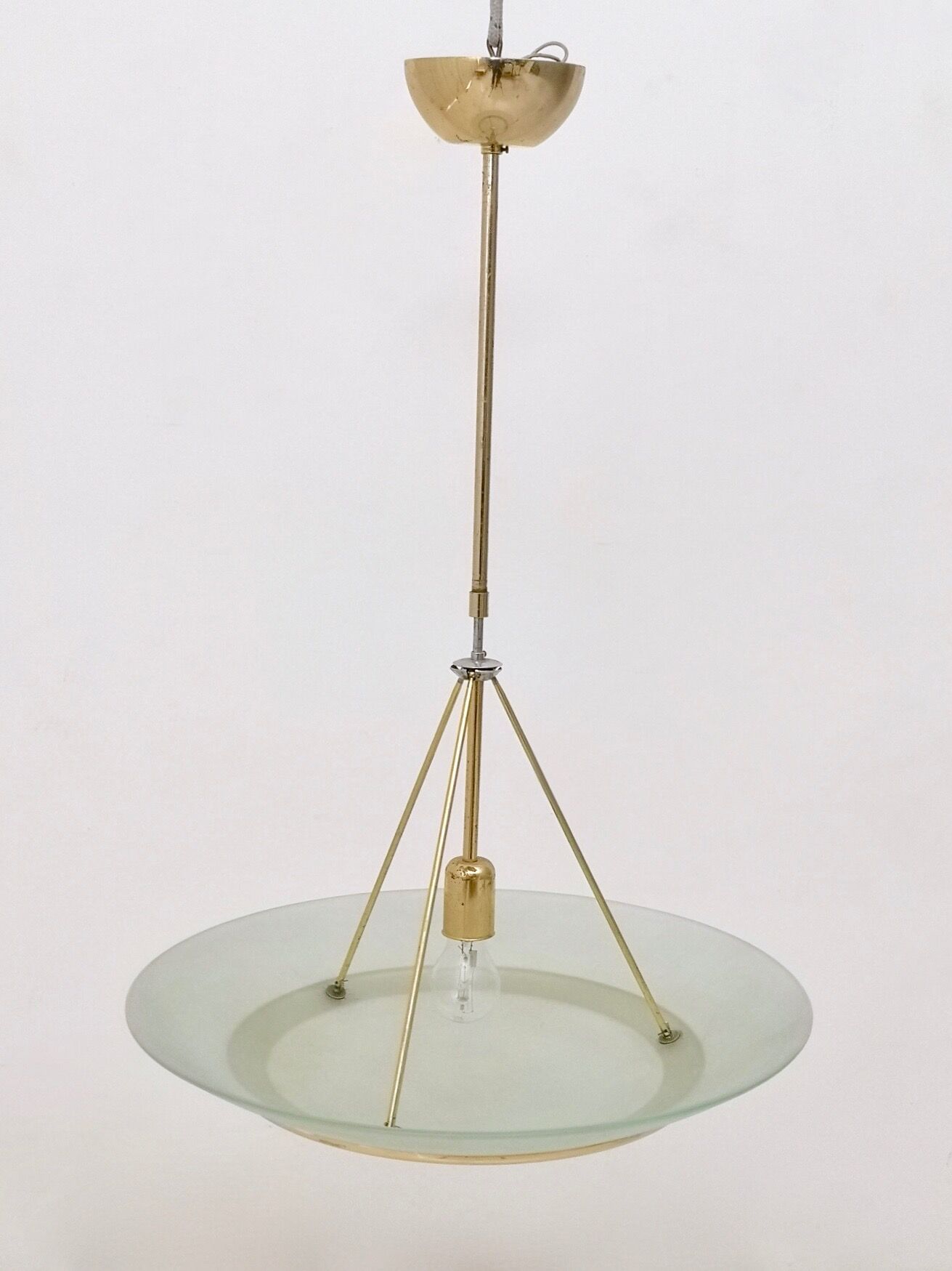 Brass and etched glass bowl pendant