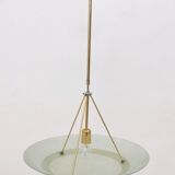 Brass and etched glass bowl pendant