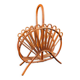 Vintage rattan magazine holder Franco Albini style