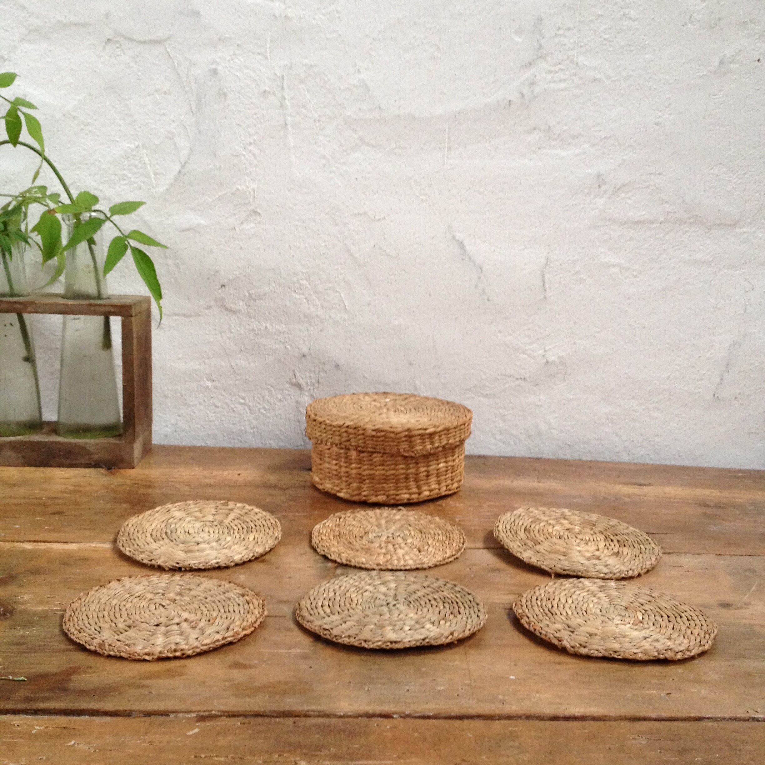 Under wicker glass and their  box