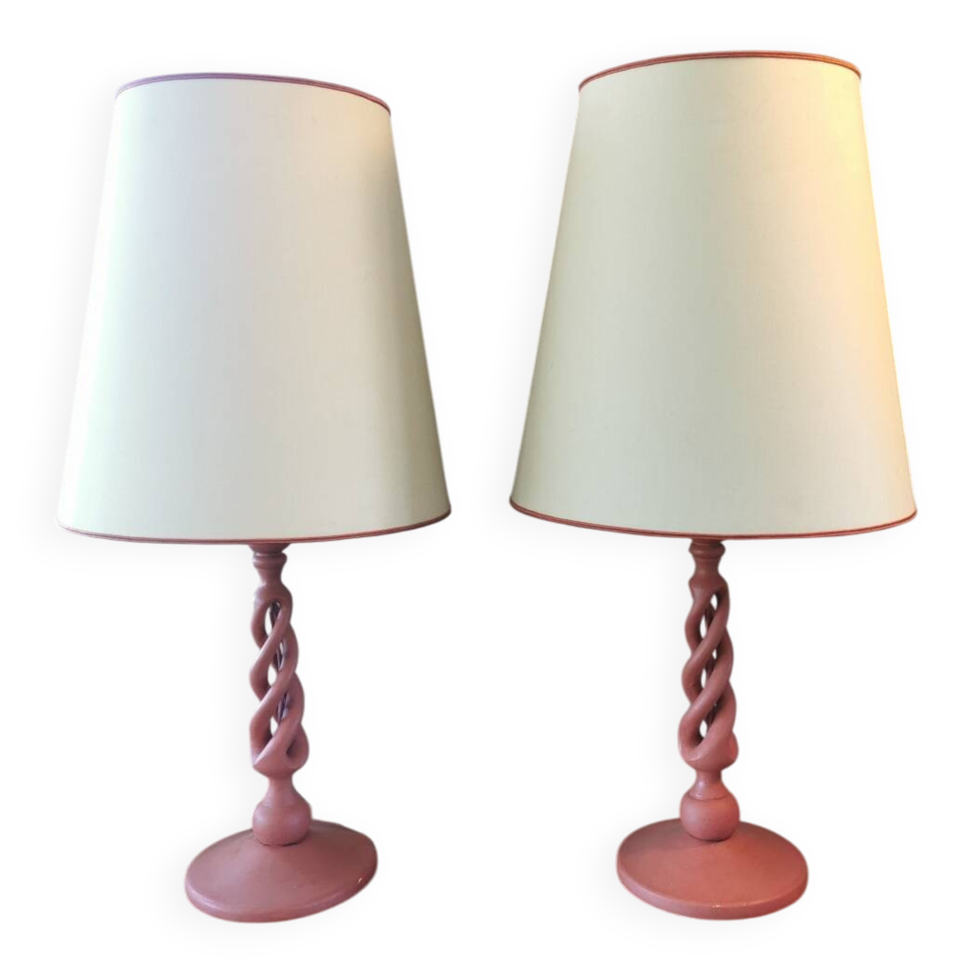 Pair of vintage twisted wood lamps