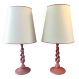 Pair of vintage twisted wood lamps
