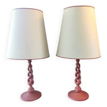 Paire de lampes vintage en bois torsadé