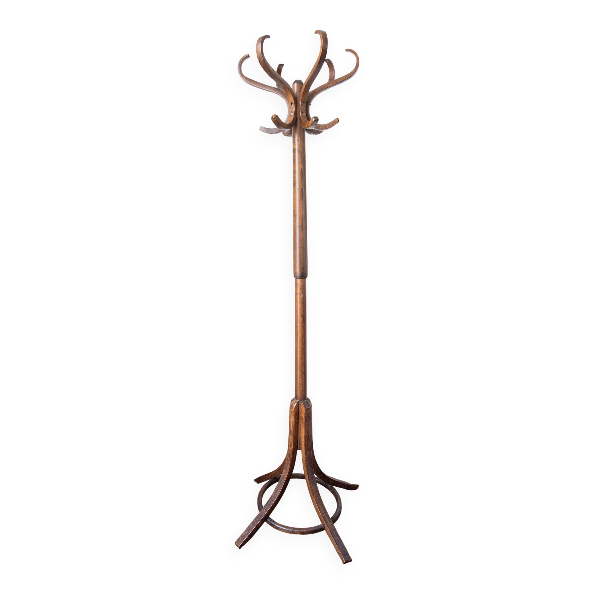 Baumann swivel parrot coat rack, dark wood.