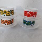 4 Cups LOTUS Arcopal yellow orange blue red vintage