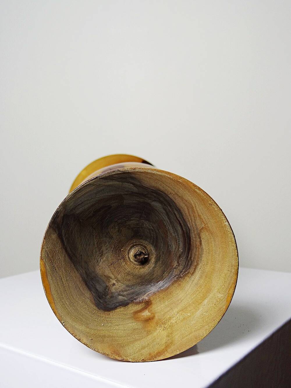 Small vintage hand-turned olive wood vase