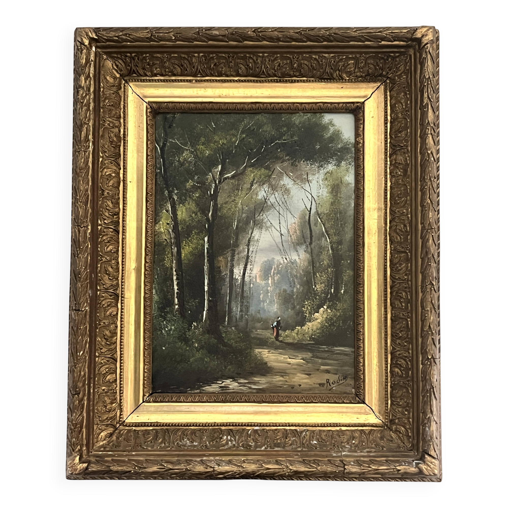 French school, HST animated landscape Barbizon signed late 19th century