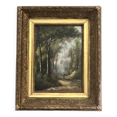 Ecole française, HST paysage animé Barbizon signé fin XIXème