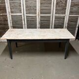 Black farmhouse table and white patinated top