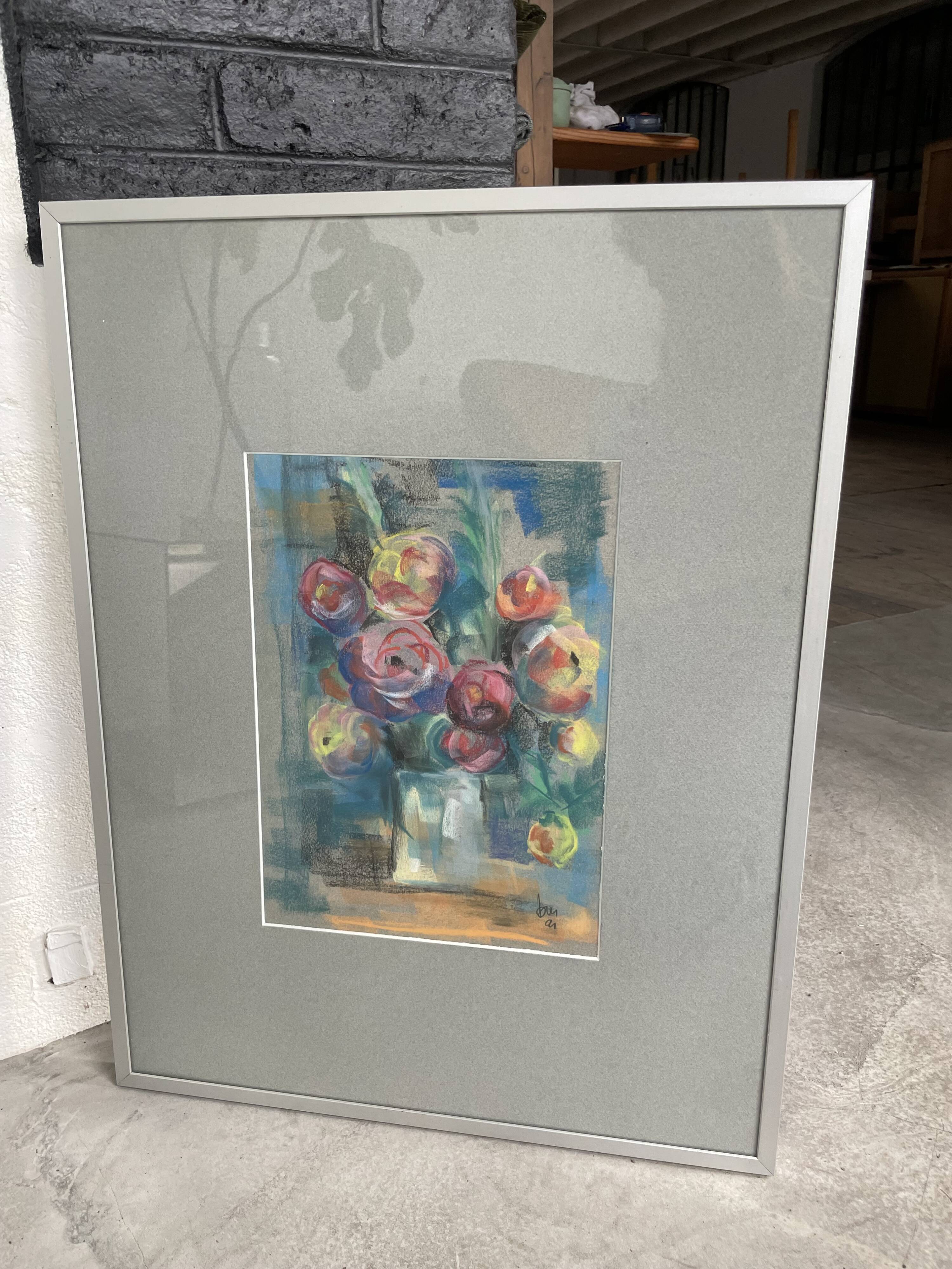 Oil chalk drawing flowers