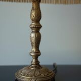 Table lamp with parchment lampshade with braid and fringes