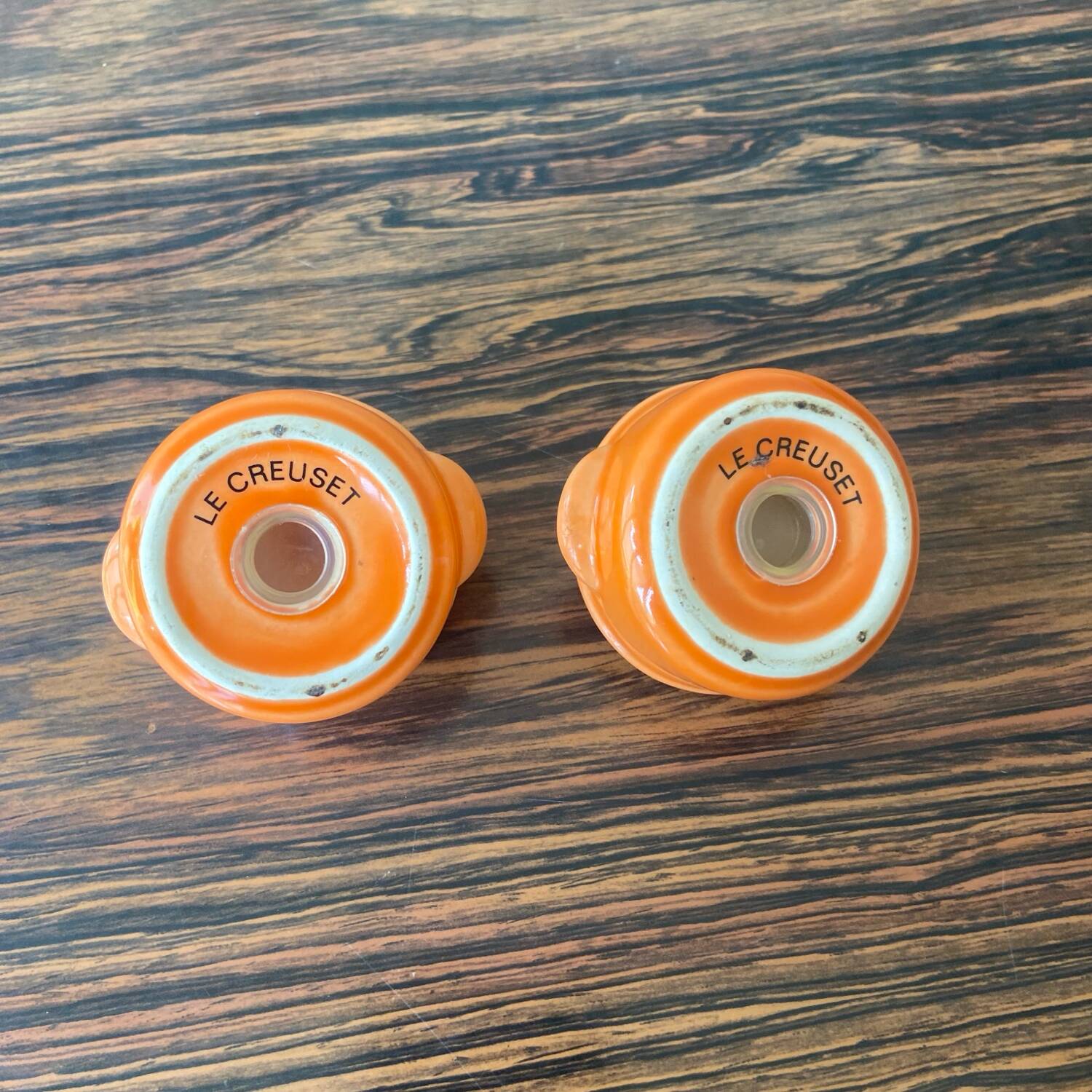 Pair of vintage Le Creuset salt and pepper shakers