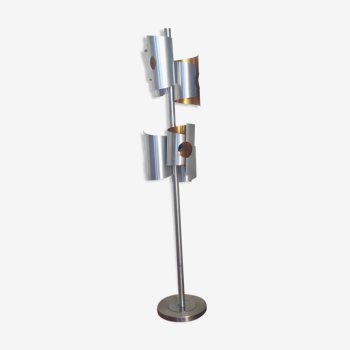 Vintage space age floor lamp in brushed aluminum 6 lights 1970s