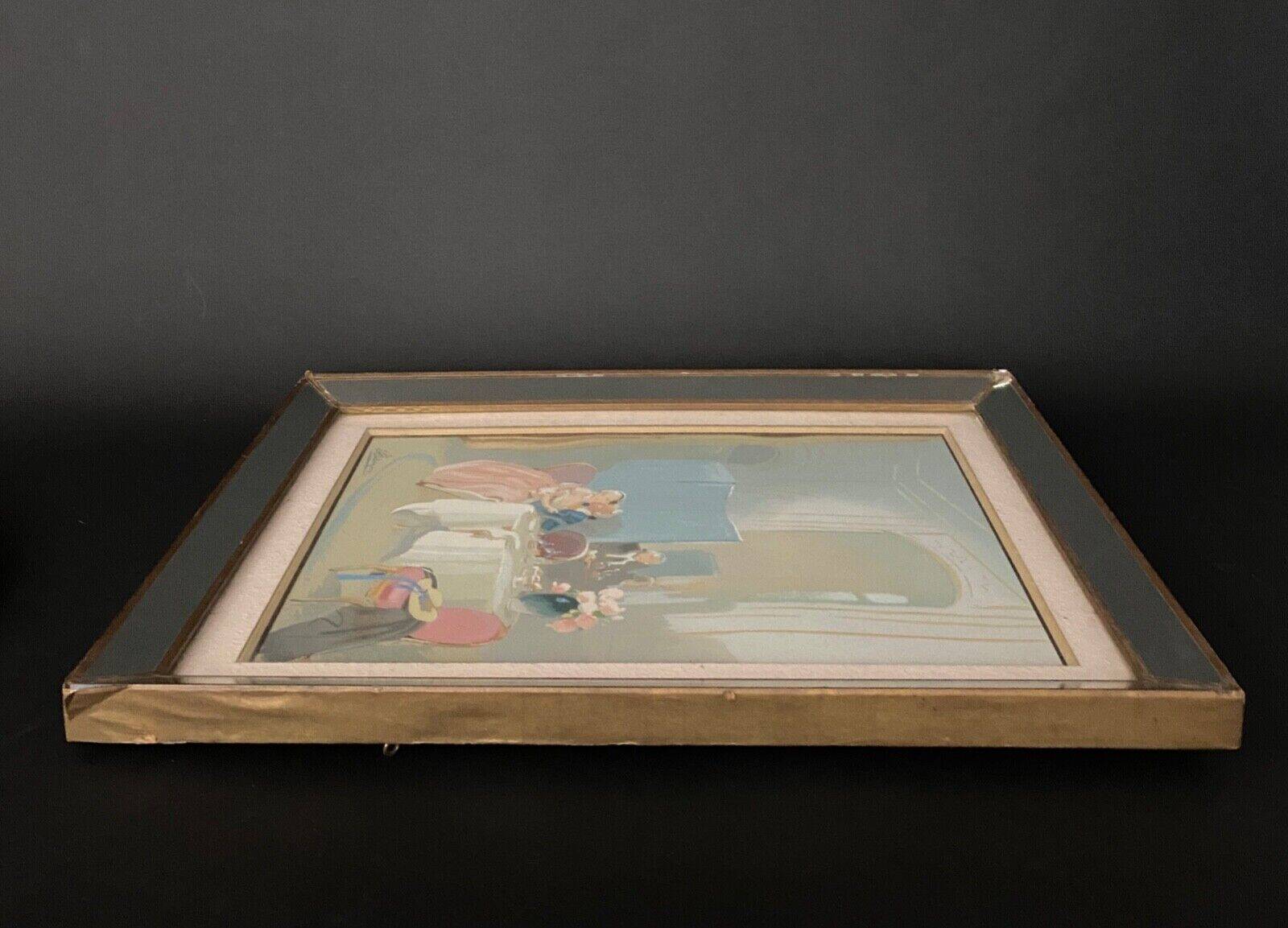 Watercolor on paper in the style of Guiraud de Scévola interior scene