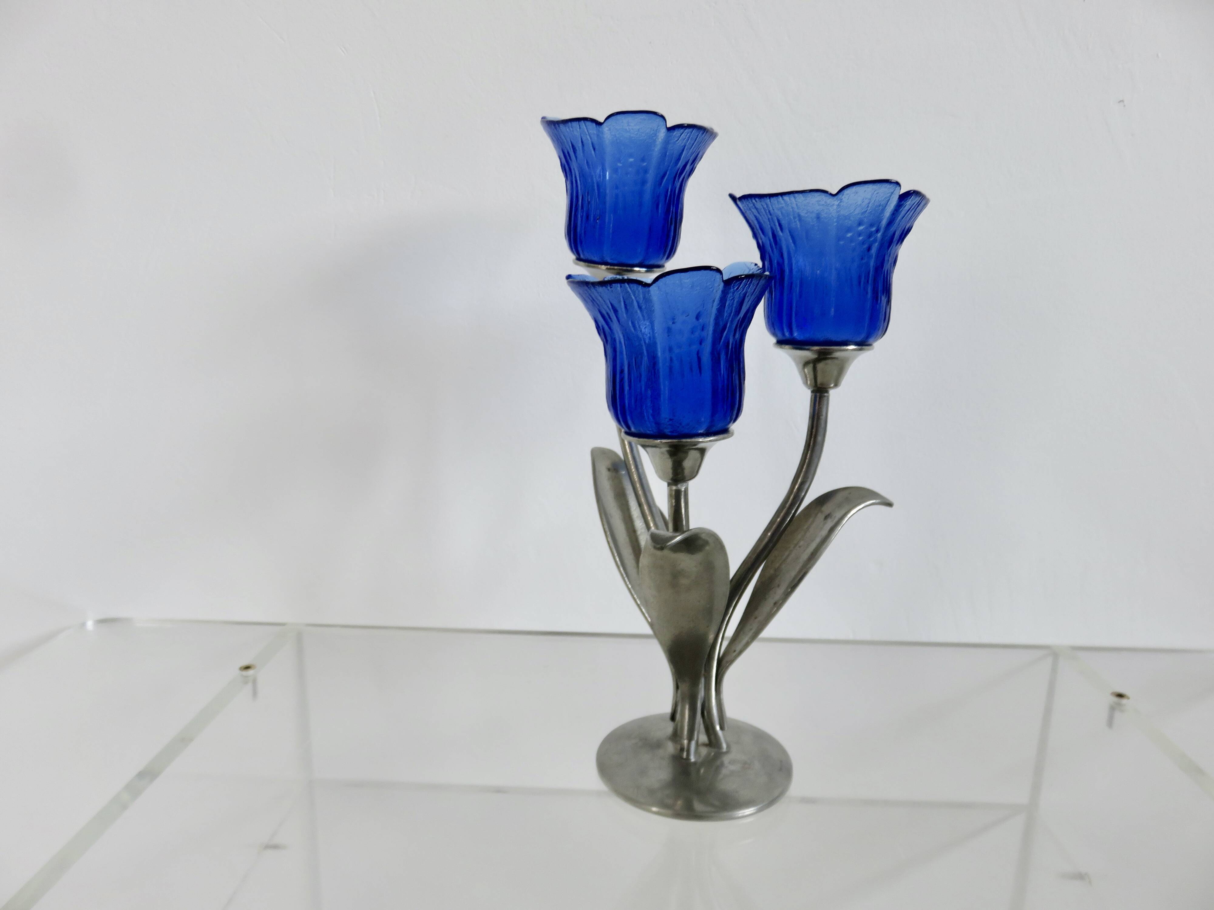 Silver-plated pewter candlestick signed Jean Goardère, 1970