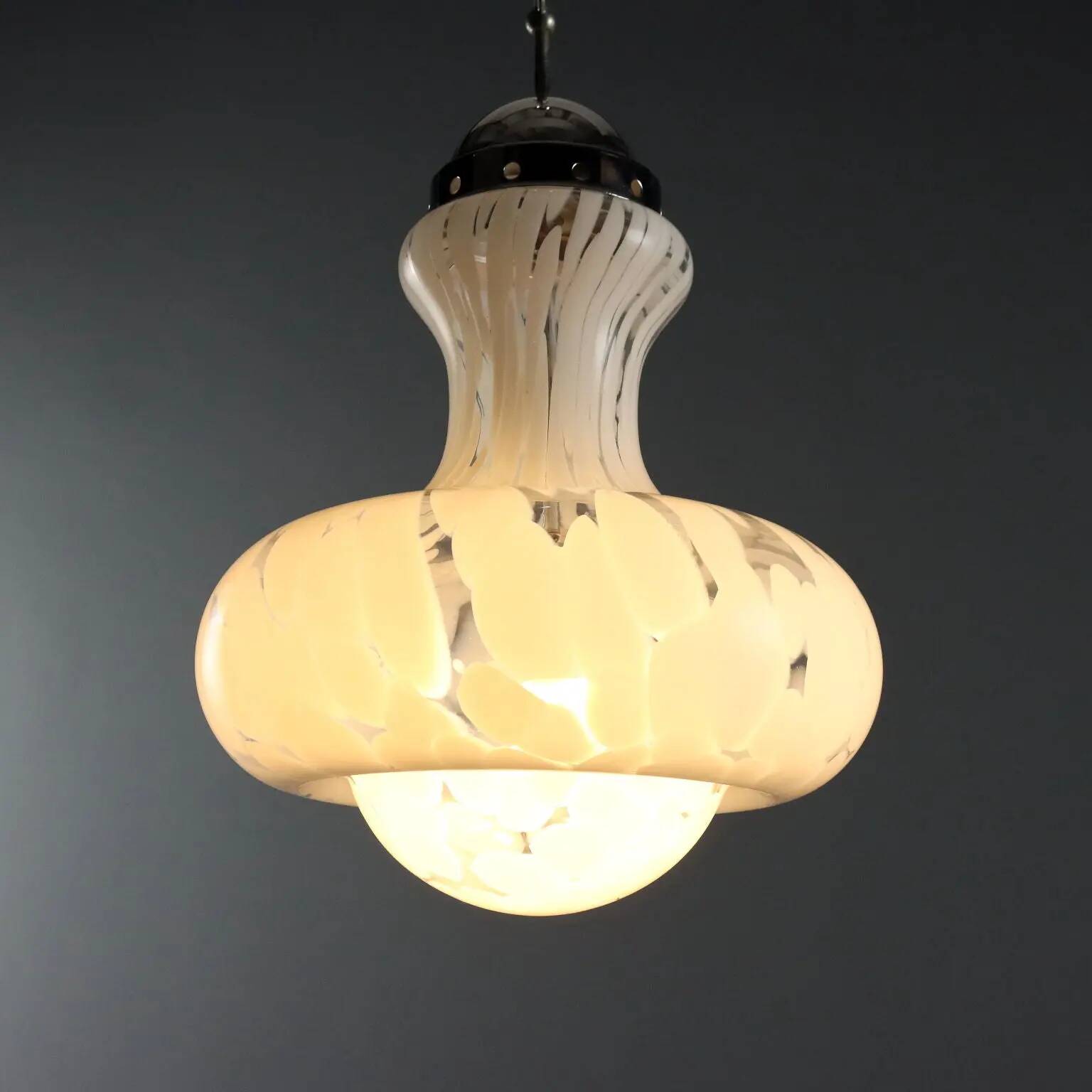 Vintage glass and chrome metal lamp, design, Italy, 1960s-1970s