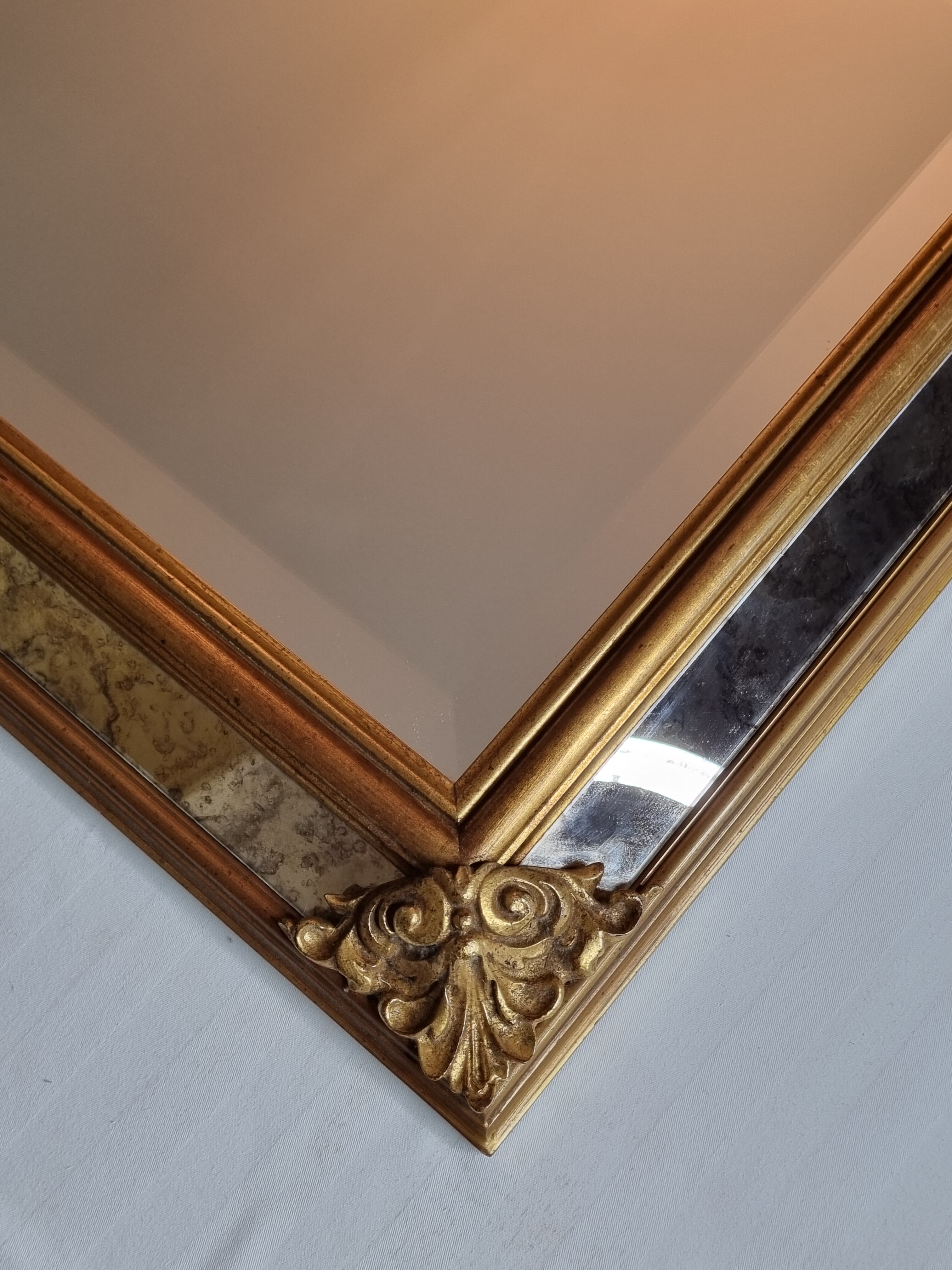 Vintage Venetian style beveled mirror with parecloses, 74 cm