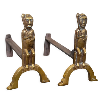 Pair of bronze andirons Anton Prinner 1930