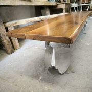 Walnut and stainless steel bench, 1980